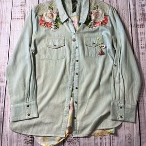 Aratta Mint Green Floral Embroidered Blouse